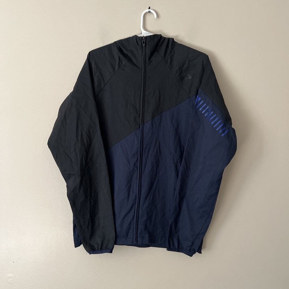 Oakley Men's Windbreaker Jacket Hooded Full Zip Blue Black Size Small